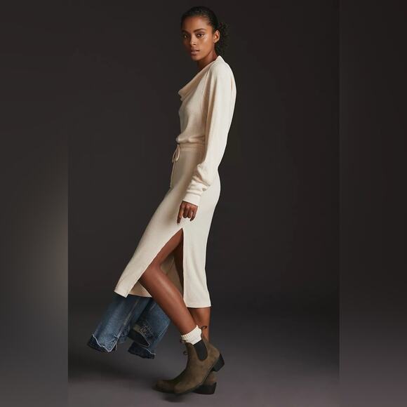 Anthropologie Daily Practice Cowl Neck Midi Dress Cream Sweater Dress Size XS - Picture 8 of 13